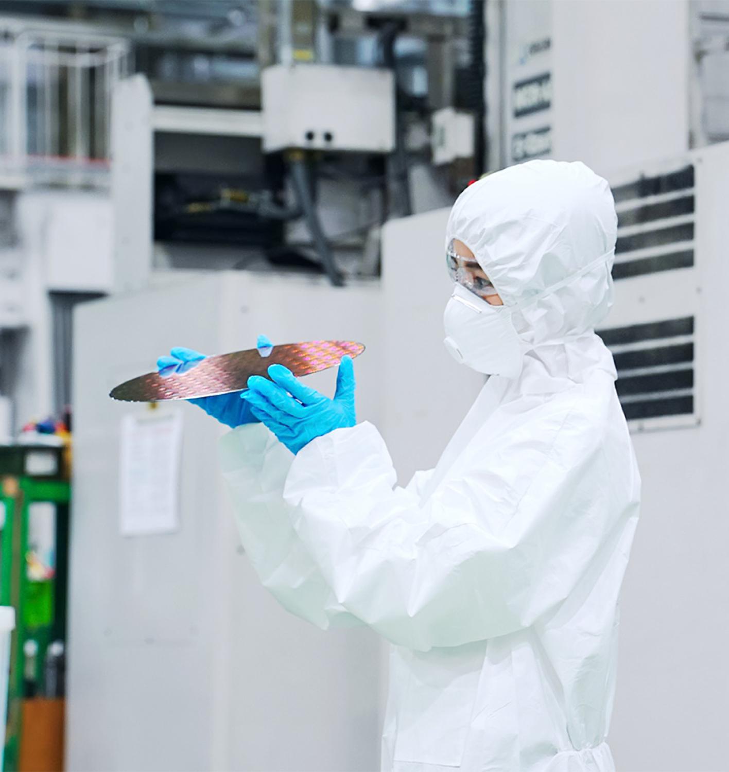 A scientist in a clean room