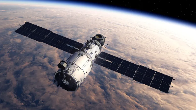 A satellite orbiting the earth 