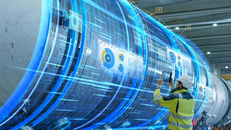 A person using augmented reality in an advanced manufacturing facility