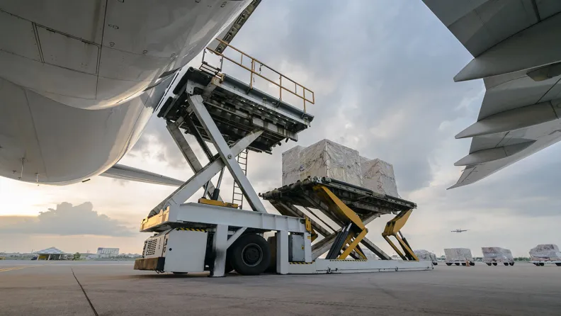 Freight being loaded into a plane