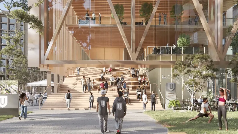 Students in front of a university building