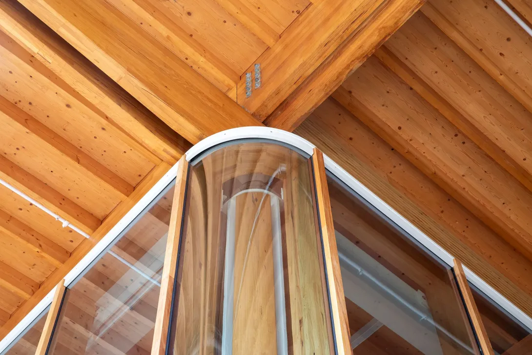 Timber eaves and top of the windows of the First Building