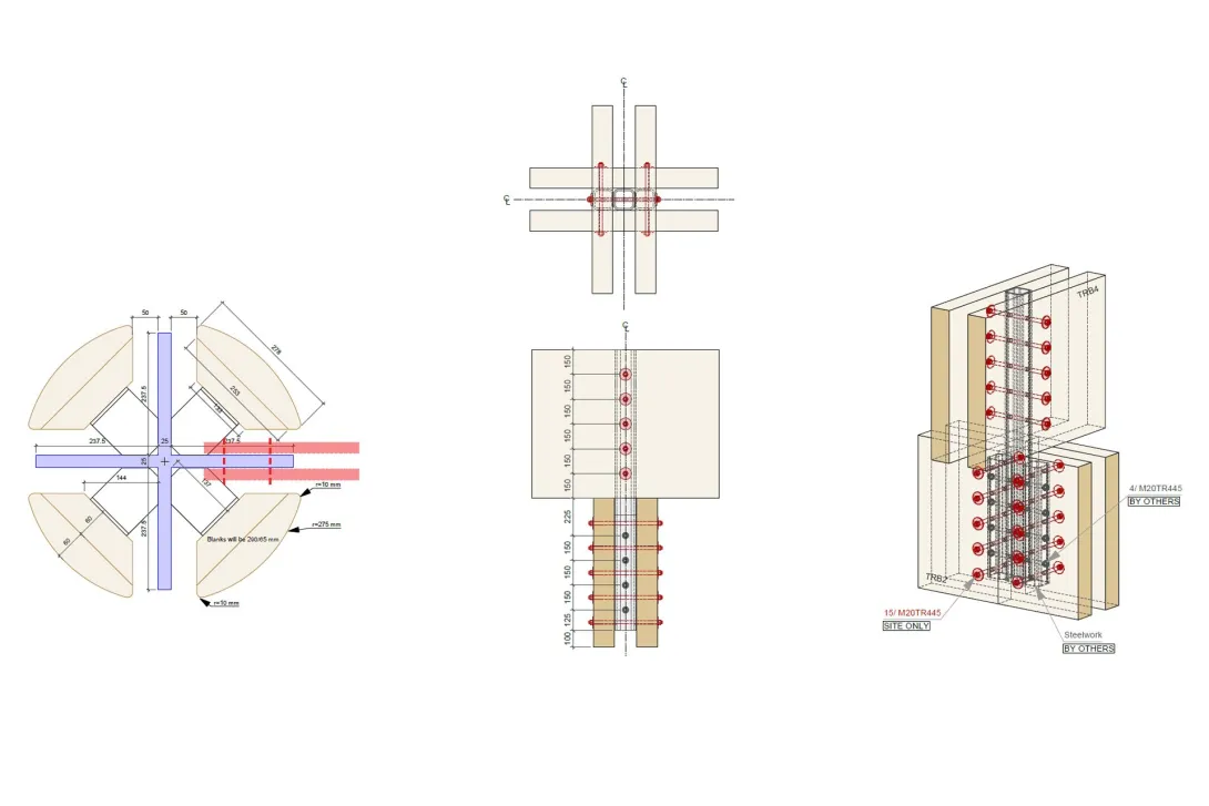 Detailed drawings of column and beam connections of the First Building