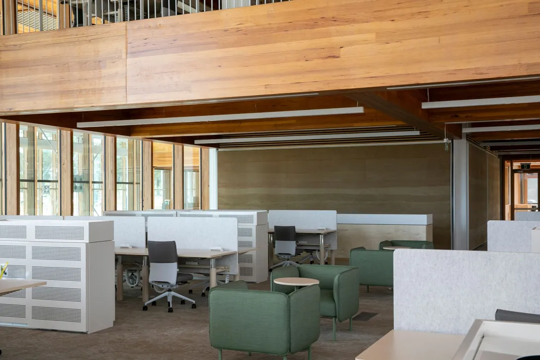 Desks and cabinets in an office