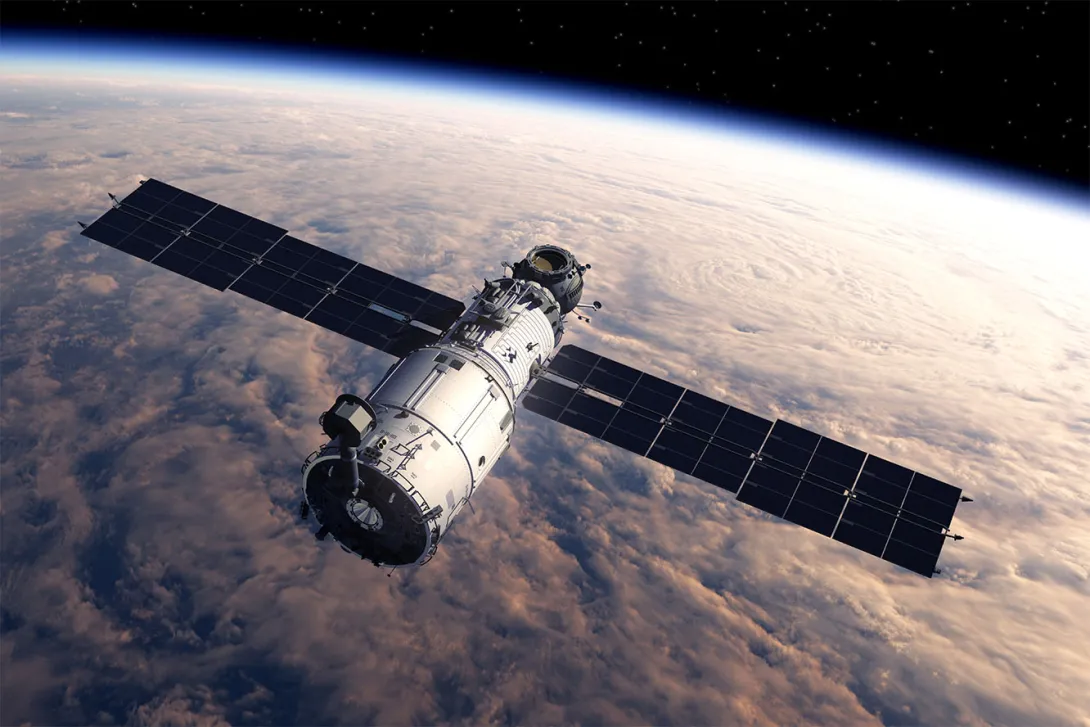A satellite orbiting the earth 