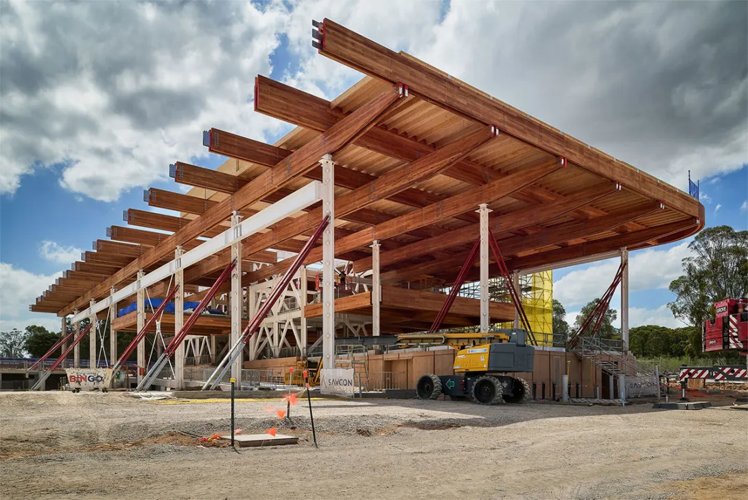 First Building under construction showing the underside of the roof