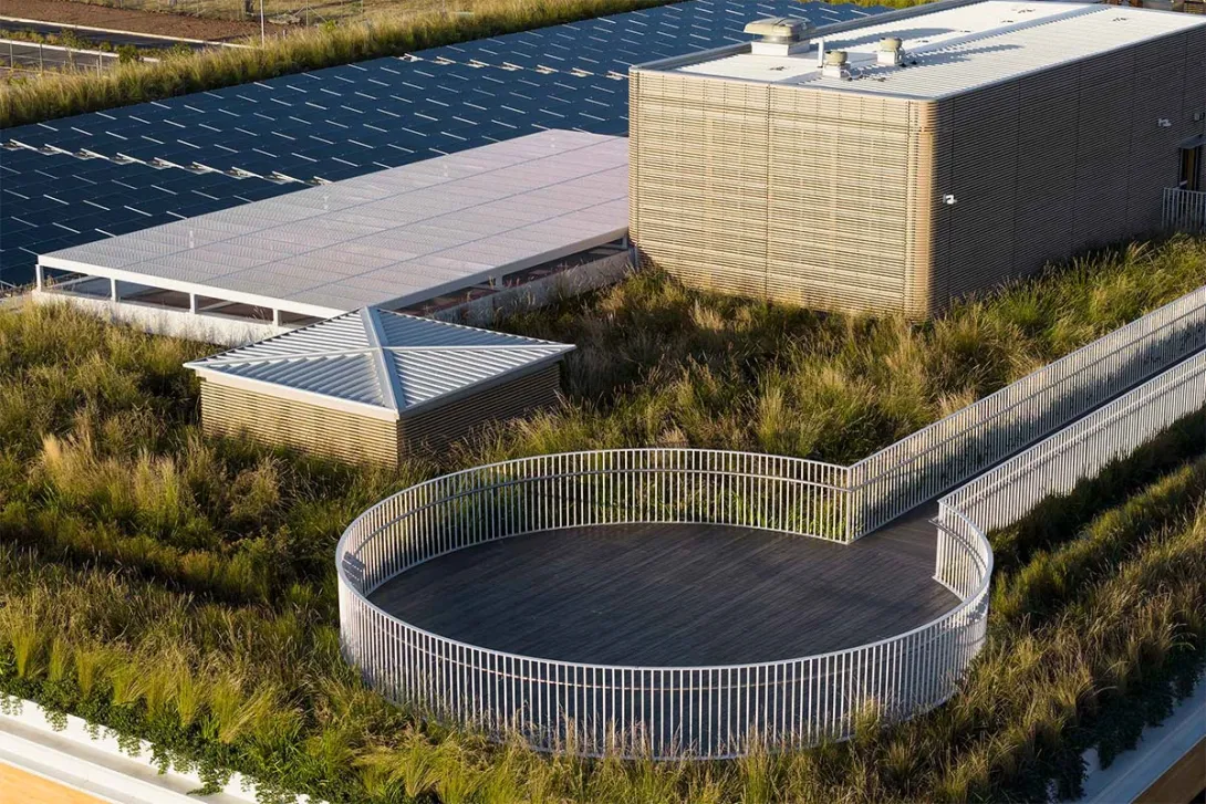 A roof featuring bio solar and viewing platform